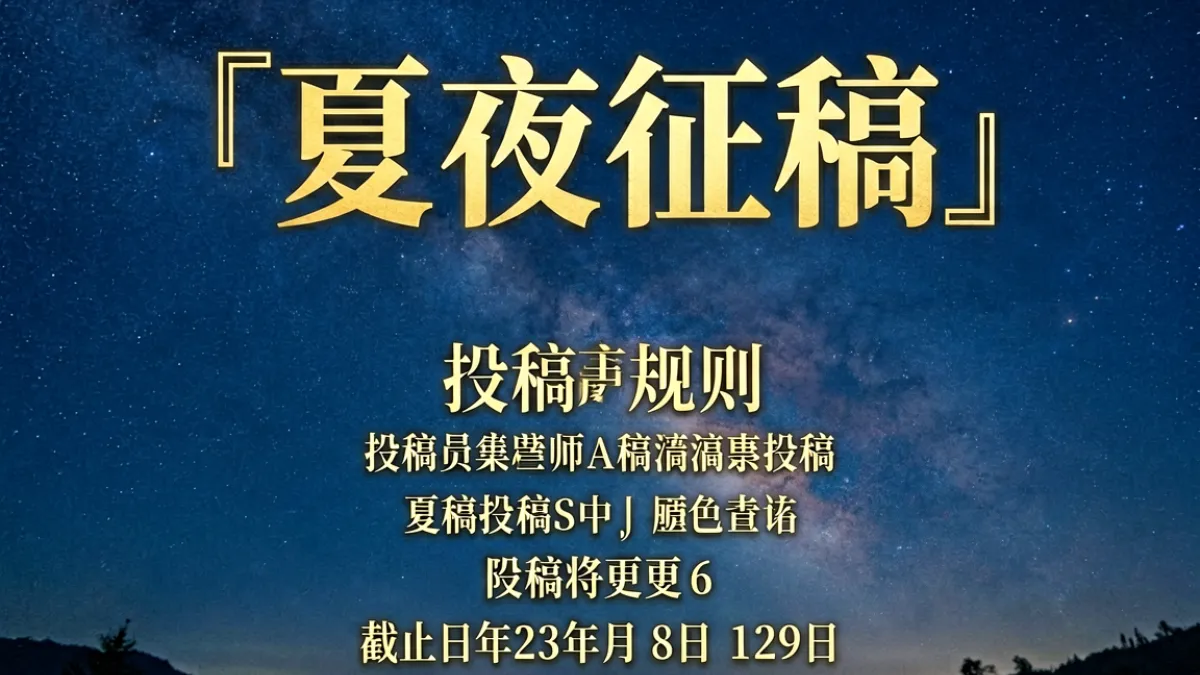 激情五月婷婷七月主题征稿活动海报，夏夜星空背景配文字投稿规则说明